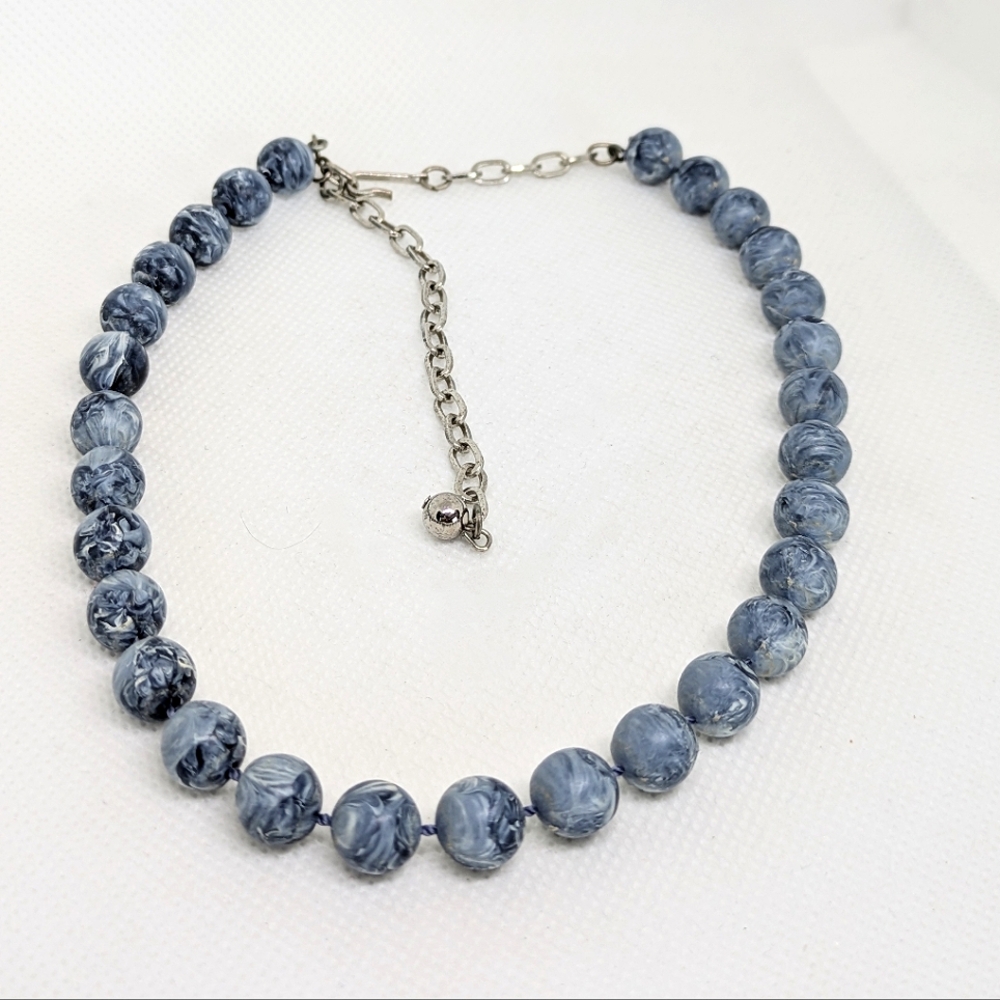 Vintage Beaded Necklace Adjustable Blue Beads Boho Gypsy Fashion Office Casual